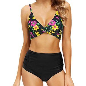 Sz XL Tummy Control Athletic 2 Piece High Waisted Swimsuits X002UZ2525